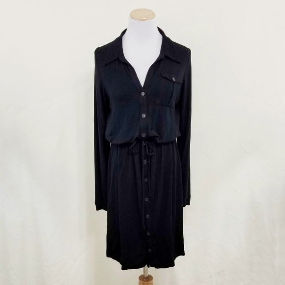 White + Warren black button up dress long sleeve medium - Picture 1 of 4